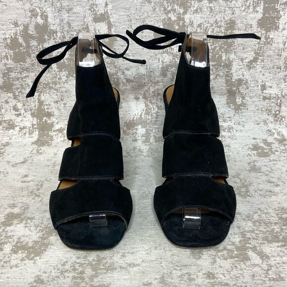Coach Minetta Suede Tie Back Block Heeled Sandals in Black - Picture 5 of 8